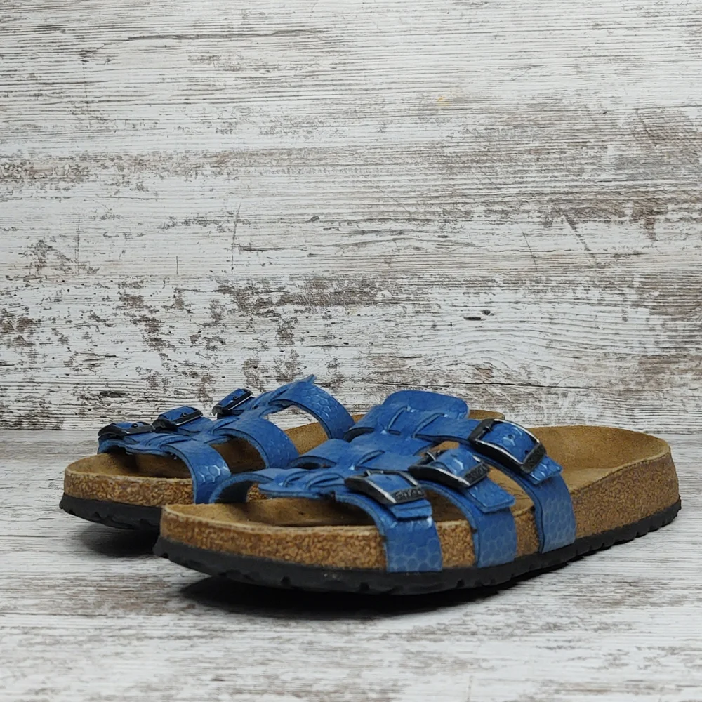🟦Sz 37 Like New Birkenstock Blue Triple Strap Slide Sandal - Picture 4 of 16